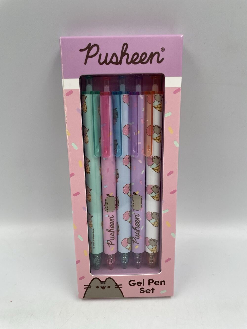 Pusheen Pens Set 5 Gel Color Ink Pink Box 2025 Ice Cream Pink Purple Blue Green